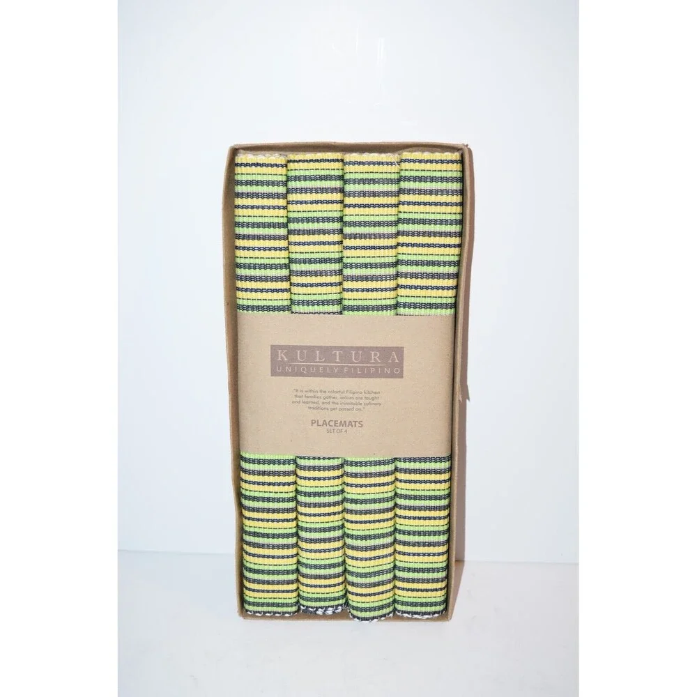 KULTURA Set of 4 Placemats Woven green yellow black Filipino Summer Cookout‎